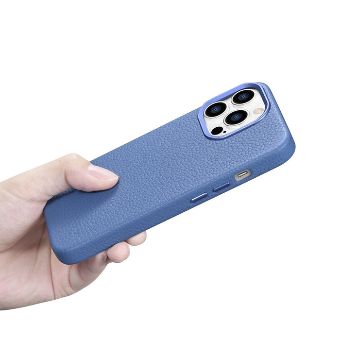 iCarer Litchi Premium Leather Case iPhone 14 Pro Magnetic Leather Case with MagSafe Light Blue (WMI14220710-LB) - Cell