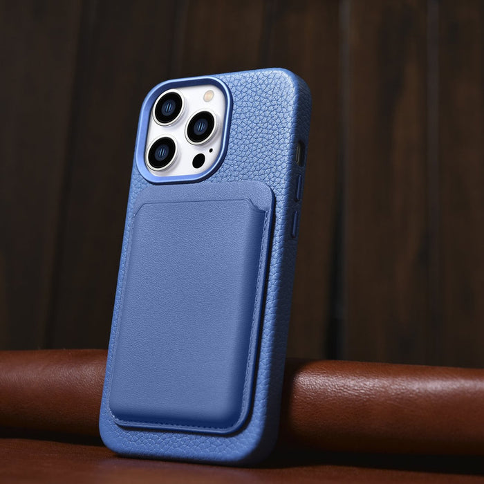 iCarer Litchi Premium Leather Case iPhone 14 Pro Magnetic Leather Case with MagSafe Light Blue (WMI14220710-LB) - Cell