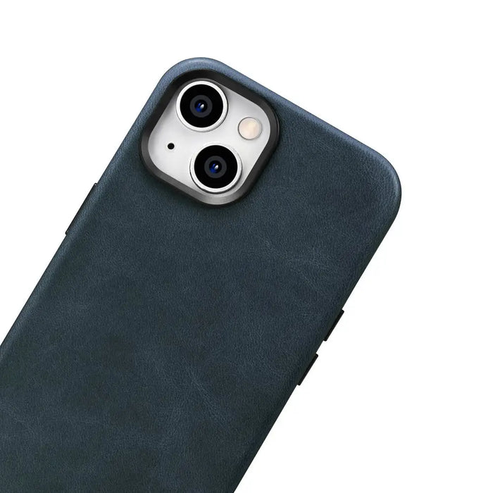 iCarer Oil Wax Premium Leather Case iPhone 14 Magnetic Leather Case with MagSafe Dark Blue (WMI14220701-BU) - Cell