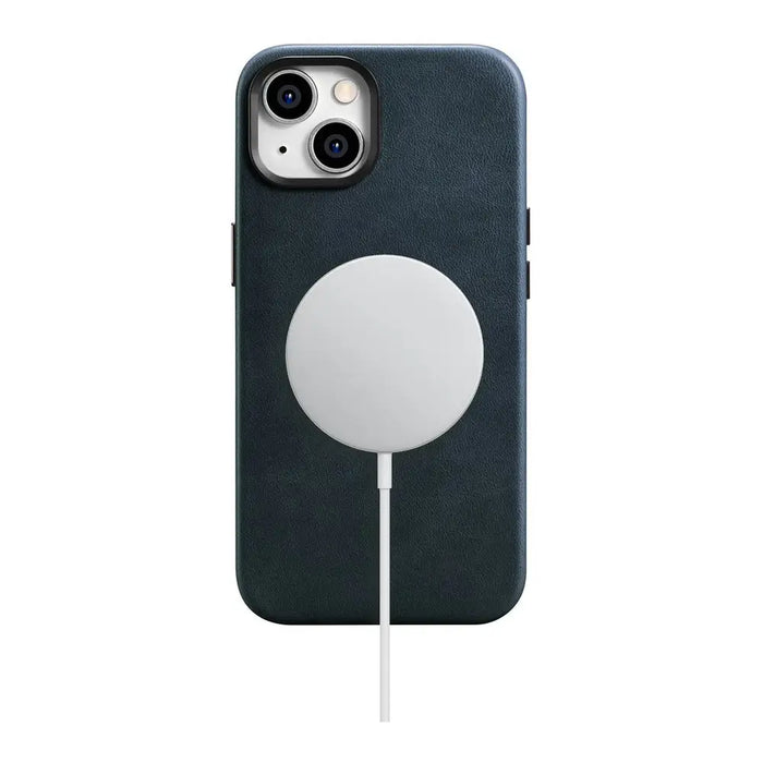 iCarer Oil Wax Premium Leather Case iPhone 14 Magnetic Leather Case with MagSafe Dark Blue (WMI14220701-BU) - Cell