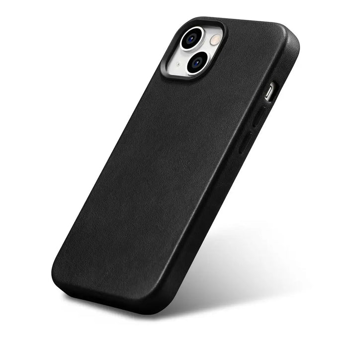 iCarer Oil Wax Premium Leather Case iPhone 14 Magnetic Leather Case with MagSafe Black (WMI14220701-BK) - Cell phone