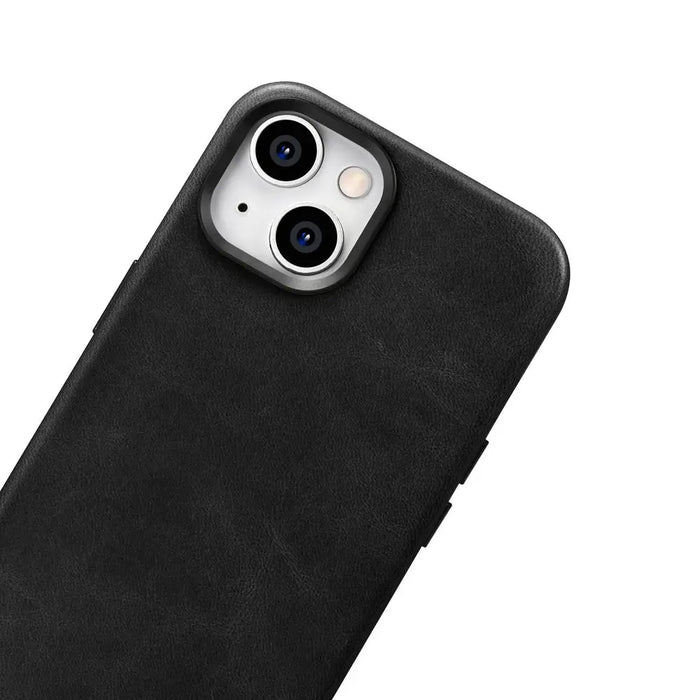 iCarer Oil Wax Premium Leather Case iPhone 14 Magnetic Leather Case with MagSafe Black (WMI14220701-BK) - Cell phone