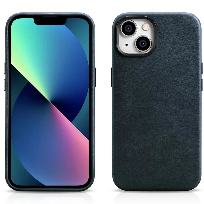 iCarer Oil Wax Premium Leather Case iPhone 14 Magnetic Leather Case with MagSafe Dark Blue (WMI14220701-BU) - Cell