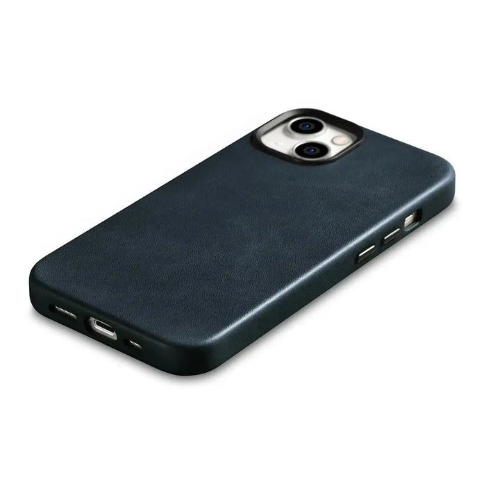 iCarer Oil Wax Premium Leather Case iPhone 14 Magnetic Leather Case with MagSafe Dark Blue (WMI14220701-BU) - Cell