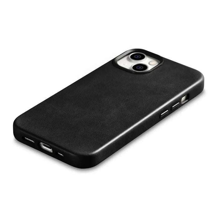 iCarer Oil Wax Premium Leather Case iPhone 14 Magnetic Leather Case with MagSafe Black (WMI14220701-BK) - Cell phone