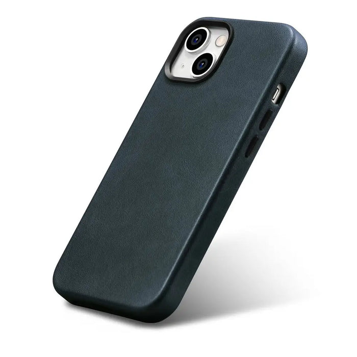 iCarer Oil Wax Premium Leather Case iPhone 14 Magnetic Leather Case with MagSafe Dark Blue (WMI14220701-BU) - Cell