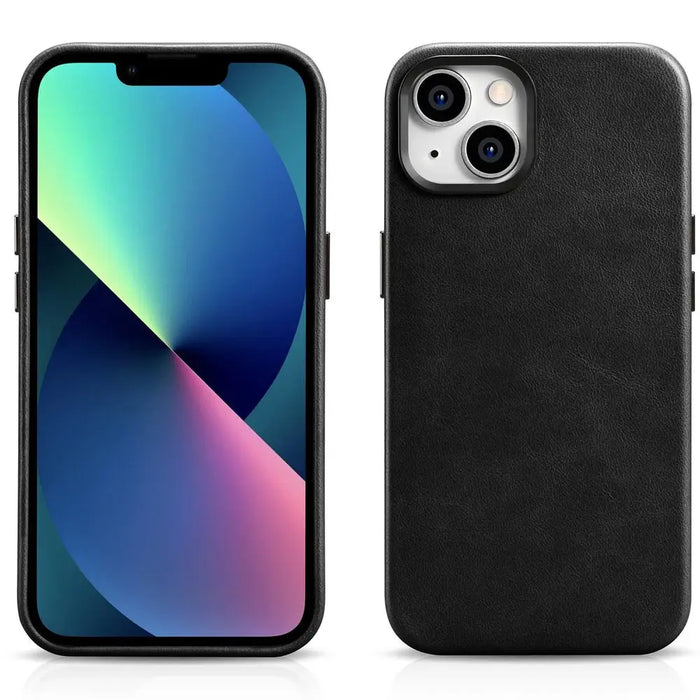 iCarer Oil Wax Premium Leather Case iPhone 14 Magnetic Leather Case with MagSafe Black (WMI14220701-BK) - Cell phone