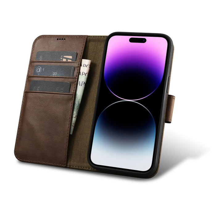 iCarer Oil Wax Wallet Case 2in1 Cover iPhone 14 Pro Anti-RFID Leather Flip Case Brown (WMI14220722-BN) - Cell phone