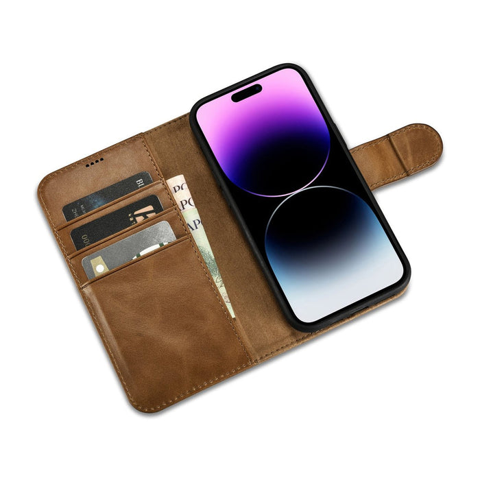 iCarer Oil Wax Wallet Case 2in1 Cover iPhone 14 Pro Max Leather Flip Cover Anti-RFID brown (WMI14220724-TN) - Cell