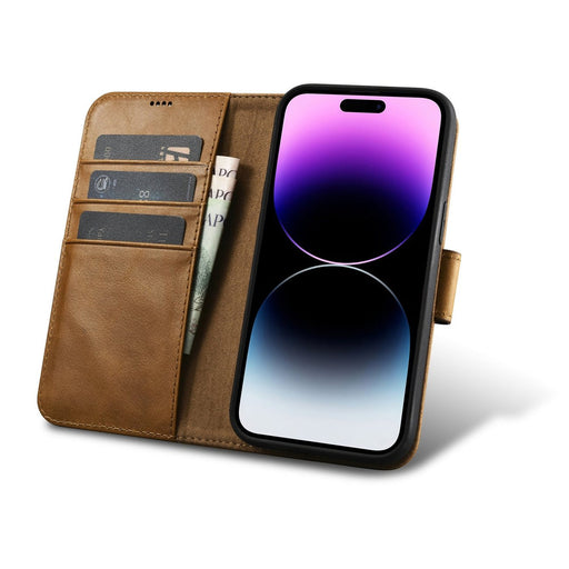iCarer Oil Wax Wallet Case 2in1 Cover iPhone 14 Pro Max Leather Flip Cover Anti-RFID brown (WMI14220724-TN) - Cell