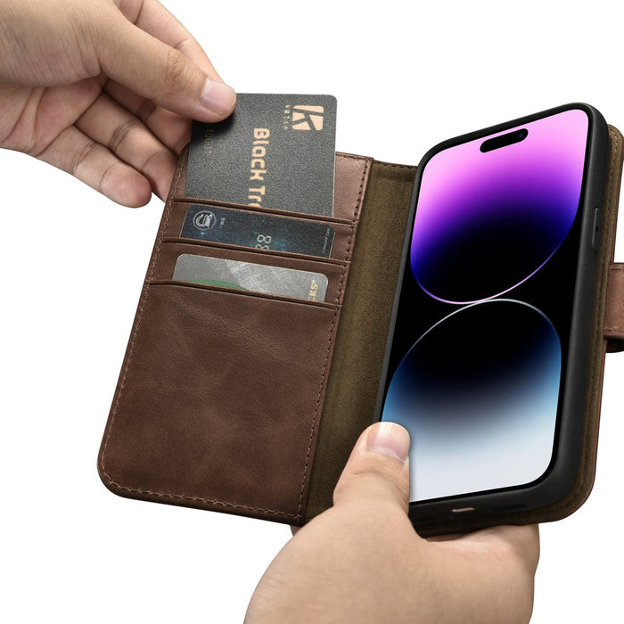 iCarer Oil Wax Wallet Case 2in1 Cover iPhone 14 Pro Max Leather Flip Cover Anti-RFID brown (WMI14220724-BN) - Cell
