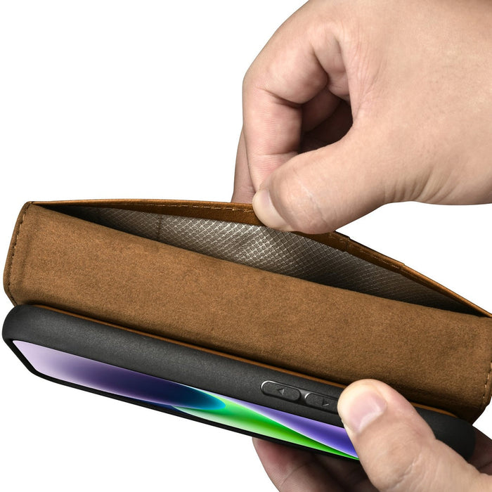 iCarer Oil Wax Wallet Case 2in1 Case iPhone 14 Leather Flip Cover Anti-RFID brown (WMI14220721-TN) - Cell phone cases