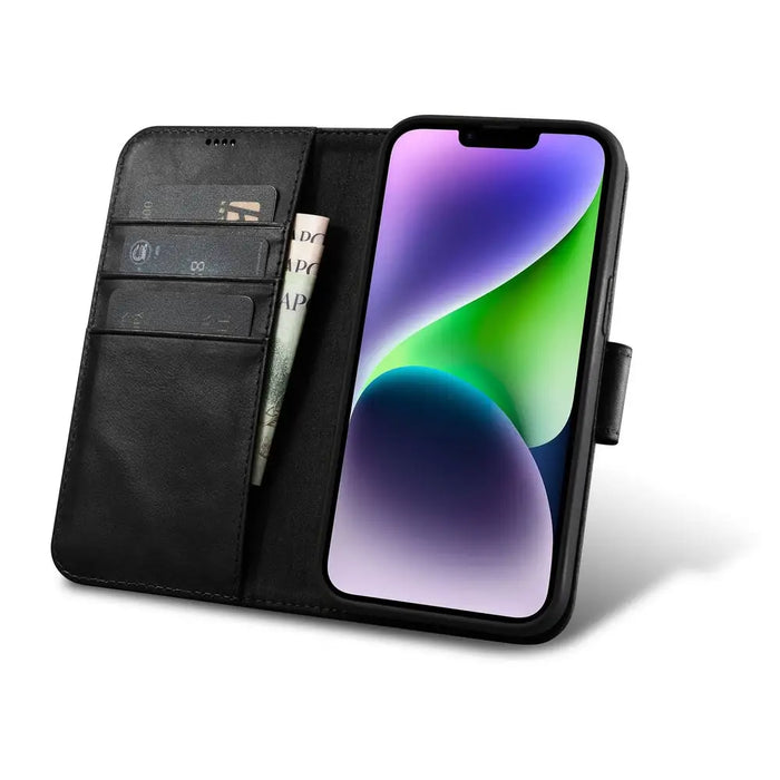 iCarer Oil Wax Wallet Case 2in1 Case iPhone 14 Leather Flip Cover Anti-RFID black (WMI14220721-BK) - Cell phone cases