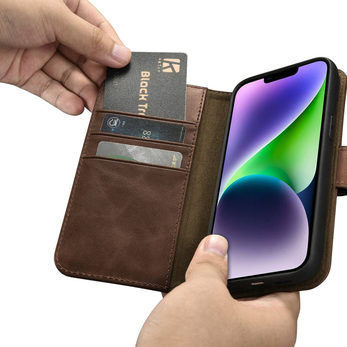 iCarer Oil Wax Wallet Case 2in1 Case iPhone 14 Leather Flip Cover Anti-RFID Brown (WMI14220721-BN) - Cell phone cases