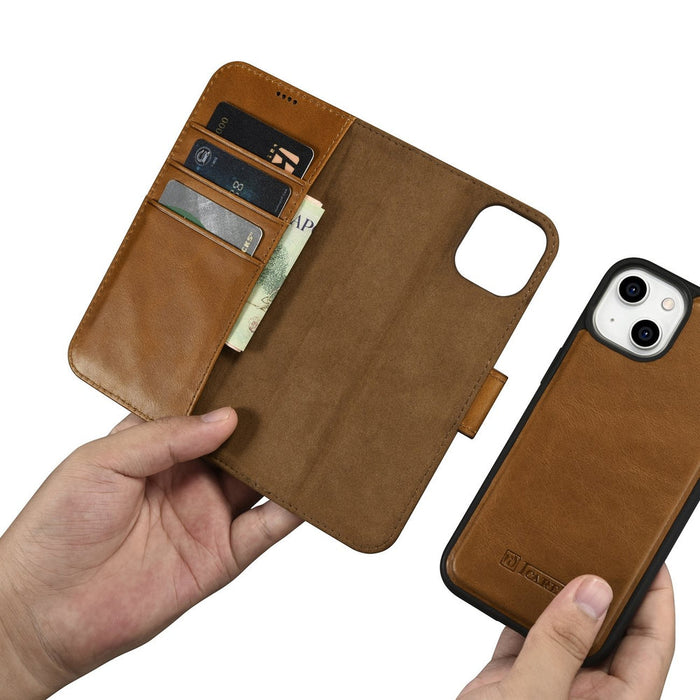 iCarer Oil Wax Wallet Case 2in1 Case iPhone 14 Leather Flip Cover Anti-RFID brown (WMI14220721-TN) - Cell phone cases