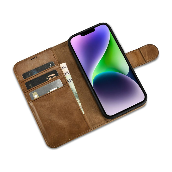 iCarer Oil Wax Wallet Case 2in1 Case iPhone 14 Leather Flip Cover Anti-RFID brown (WMI14220721-TN) - Cell phone cases