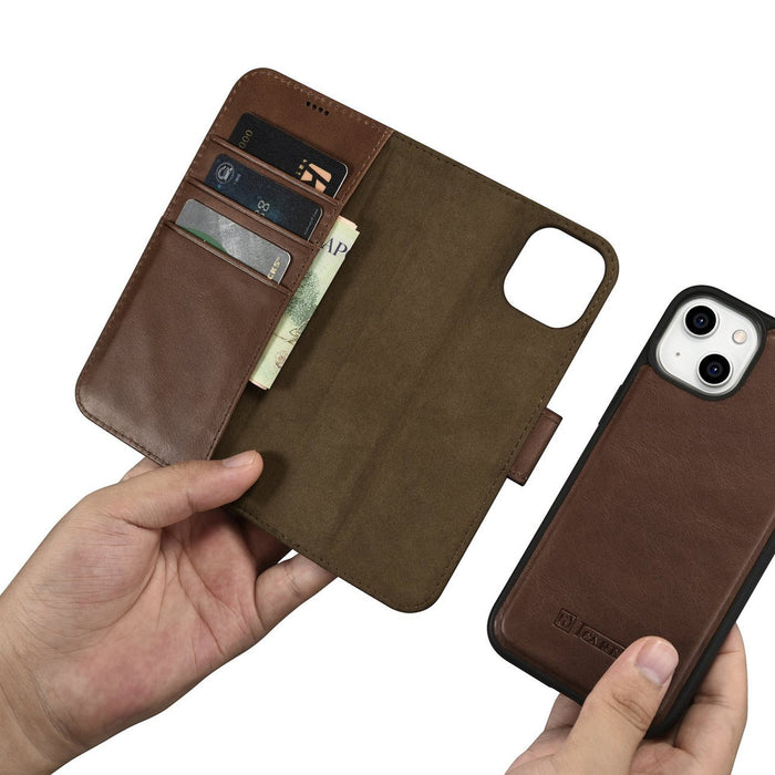 iCarer Oil Wax Wallet Case 2in1 Case iPhone 14 Leather Flip Cover Anti-RFID Brown (WMI14220721-BN) - Cell phone cases