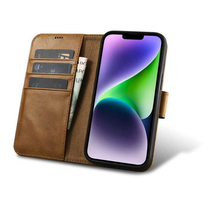 iCarer Oil Wax Wallet Case 2in1 Case iPhone 14 Leather Flip Cover Anti-RFID brown (WMI14220721-TN) - Cell phone cases