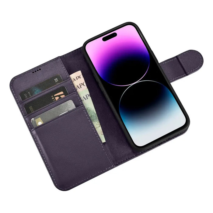 iCarer Wallet Case 2in1 Cover iPhone 14 Pro Max Anti-RFID Leather Flip Case Dark Purple (WMI14220728-DP) - Cell phone