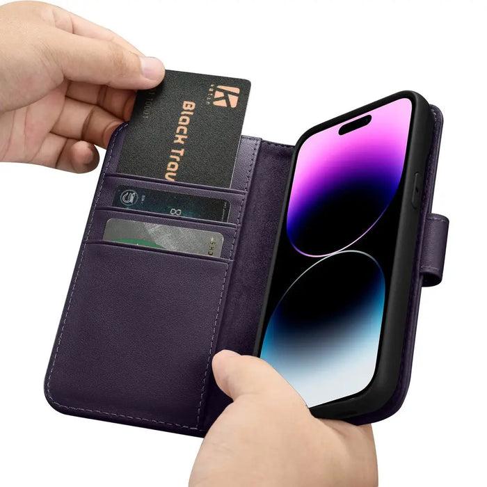 iCarer Wallet Case 2in1 Cover iPhone 14 Pro Max Anti-RFID Leather Flip Case Dark Purple (WMI14220728-DP) - Cell phone