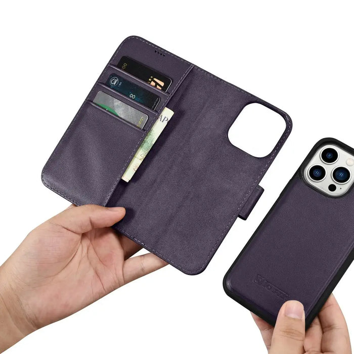 iCarer Wallet Case 2in1 Cover iPhone 14 Pro Max Anti-RFID Leather Flip Case Dark Purple (WMI14220728-DP) - Cell phone