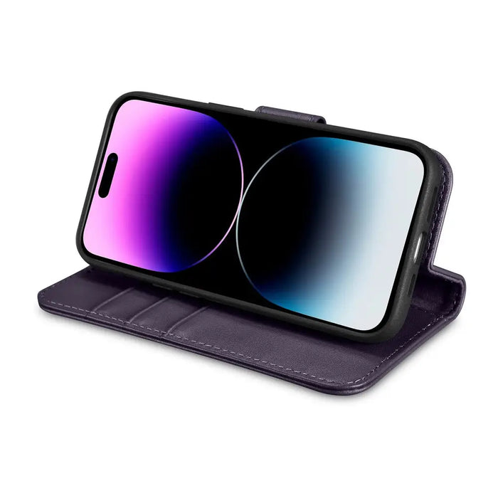iCarer Wallet Case 2in1 Cover iPhone 14 Pro Max Anti-RFID Leather Flip Case Dark Purple (WMI14220728-DP) - Cell phone