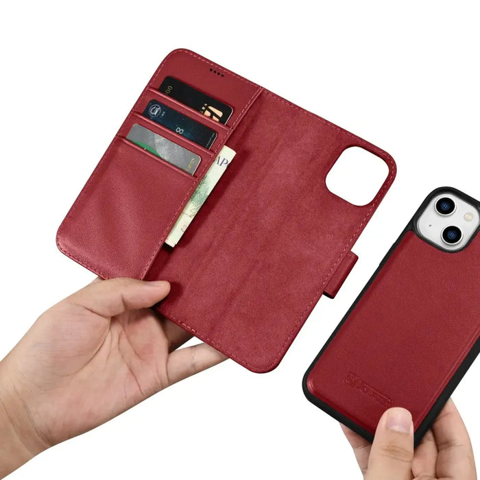 iCarer Wallet Case 2in1 iPhone 14 Leather Flip Case Anti-RFID Red (WMI14220725-RD) - Cell phone cases