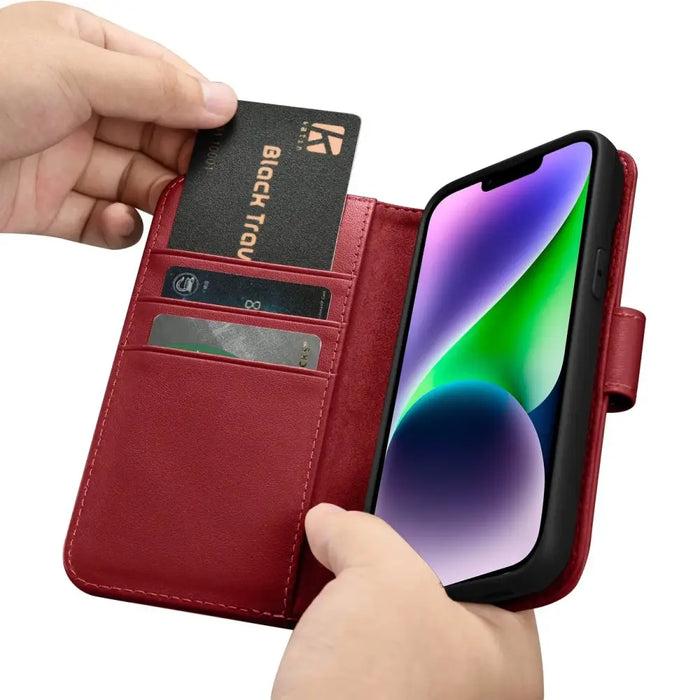 iCarer Wallet Case 2in1 iPhone 14 Leather Flip Case Anti-RFID Red (WMI14220725-RD) - Cell phone cases