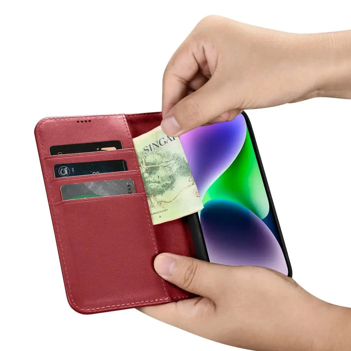 iCarer Wallet Case 2in1 iPhone 14 Leather Flip Case Anti-RFID Red (WMI14220725-RD) - Cell phone cases