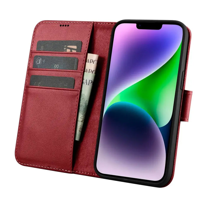 iCarer Wallet Case 2in1 iPhone 14 Leather Flip Case Anti-RFID Red (WMI14220725-RD) - Cell phone cases