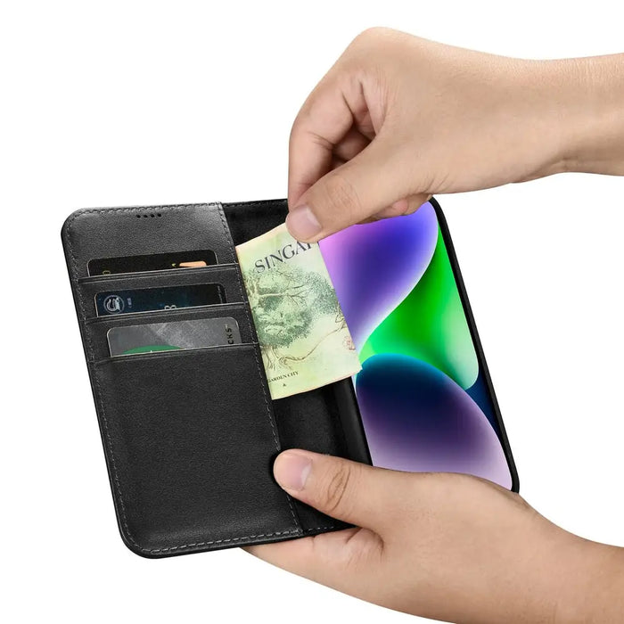 iCarer Wallet Case 2in1 Case iPhone 14 Leather Flip Cover Anti-RFID black (WMI14220725-BK) - Cell phone cases