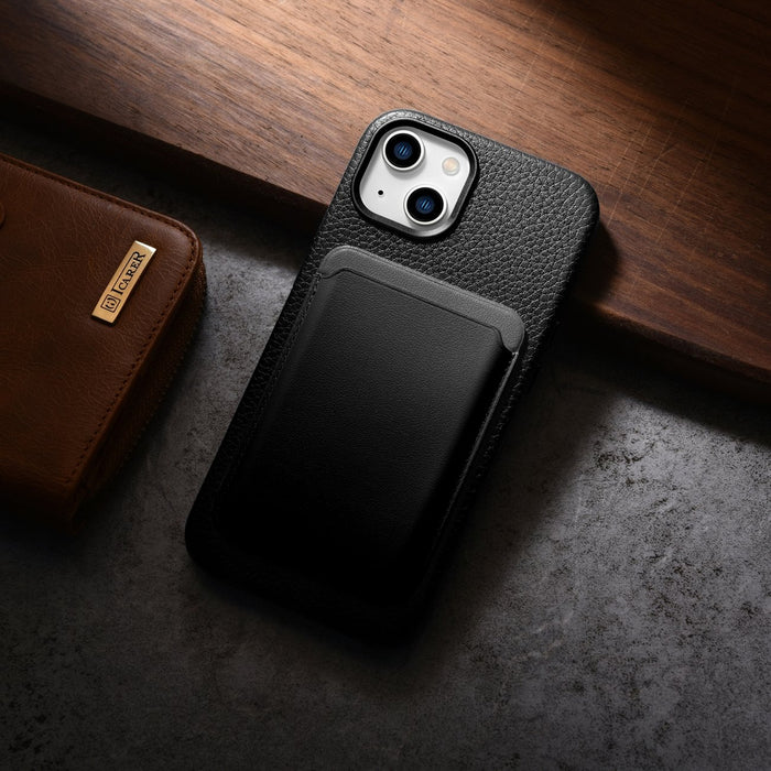 iCarer Litchi Premium Leather Case iPhone 14 Plus Magnetic Leather Case with MagSafe Black (WMI14220711-BK)