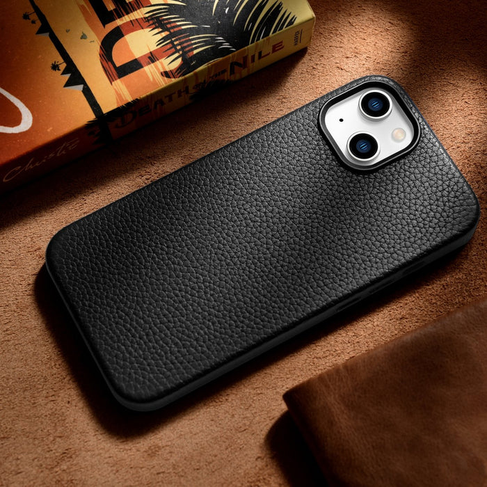 iCarer Litchi Premium Leather Case iPhone 14 Plus Magnetic Leather Case with MagSafe Black (WMI14220711-BK)