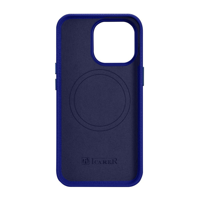 iCarer Litchi Premium Leather Case iPhone 14 Pro Max Magnetic Leather Case with MagSafe Dark Blue (WMI14220712-DB)