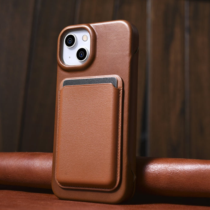 iCarer CE Oil Wax Premium Leather Folio Case iPhone 14 Plus magnetic flip case MagSafe brown (AKI14220707-BN)