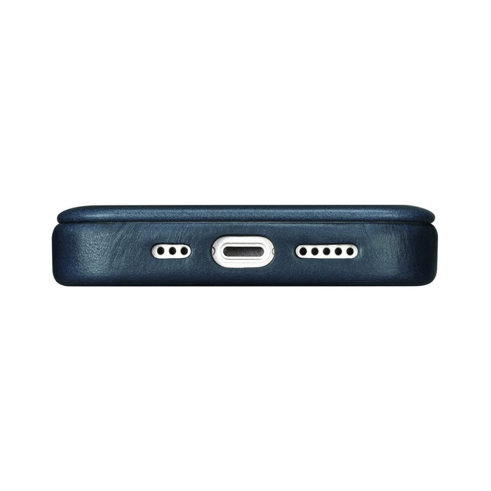 iCarer CE Oil Wax Premium Leather Folio Case iPhone 14 Plus magnetic flip case MagSafe blue (AKI14220707-BU)