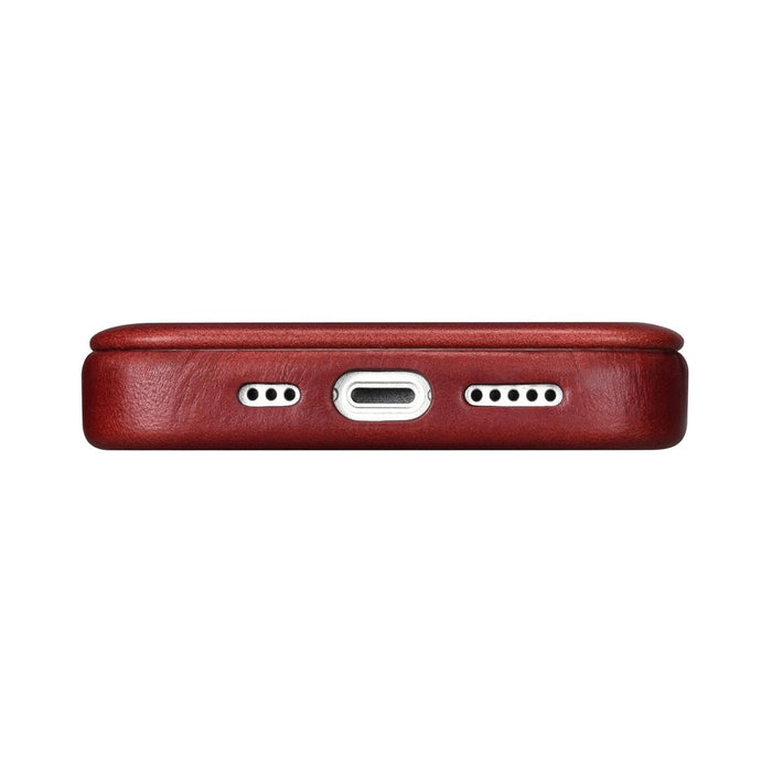 iCarer CE Oil Wax Premium Leather Folio Case iPhone 14 Plus Magnetic Flip Leather Folio Case MagSafe Red (AKI14220707-RD)