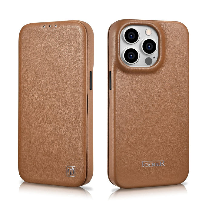 iCarer CE Premium Leather Folio Case iPhone 14 Pro Magnetic Flip Leather Folio Case MagSafe brown (WMI14220714-BN)