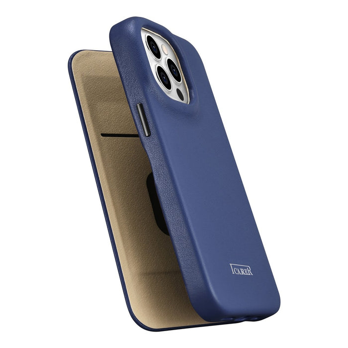 iCarer CE Premium Leather Folio Case iPhone 14 Pro Magnetic Flip Leather Folio Case MagSafe Blue (WMI14220714-BU)