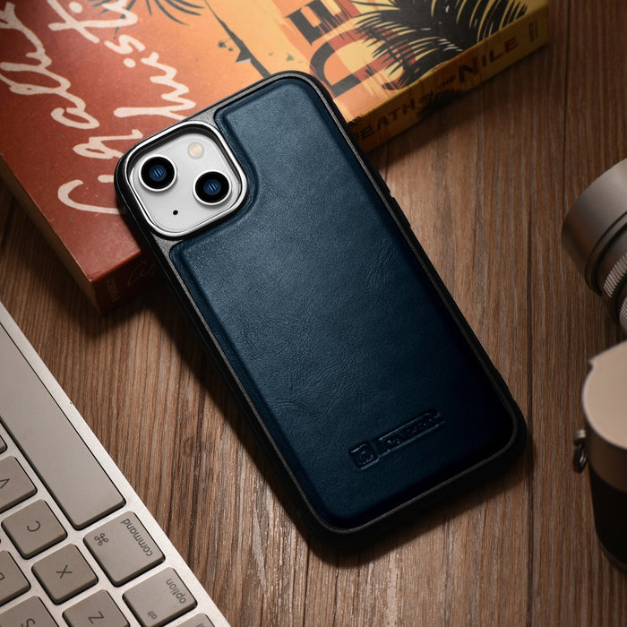 iCarer Leather Oil Wax case covered with natural leather for iPhone 14 blue (WMI14220717-BU)