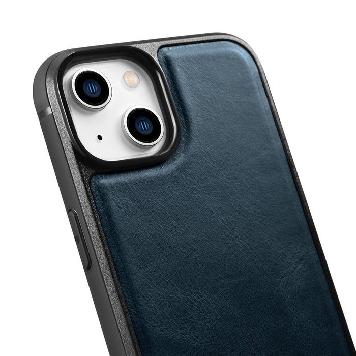 iCarer Leather Oil Wax case covered with natural leather for iPhone 14 blue (WMI14220717-BU)