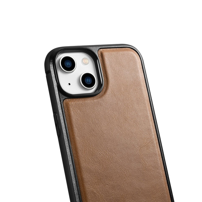 iCarer Leather Oil Wax case covered with natural leather for iPhone 14 brown (WMI14220717-TN)