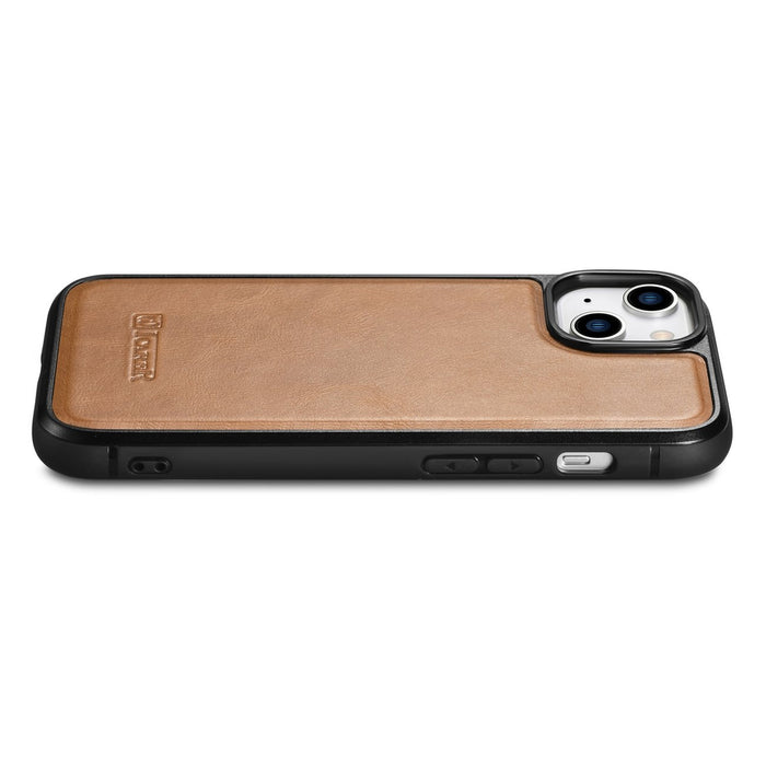 iCarer Leather Oil Wax case covered with natural leather for iPhone 14 brown (WMI14220717-TN)