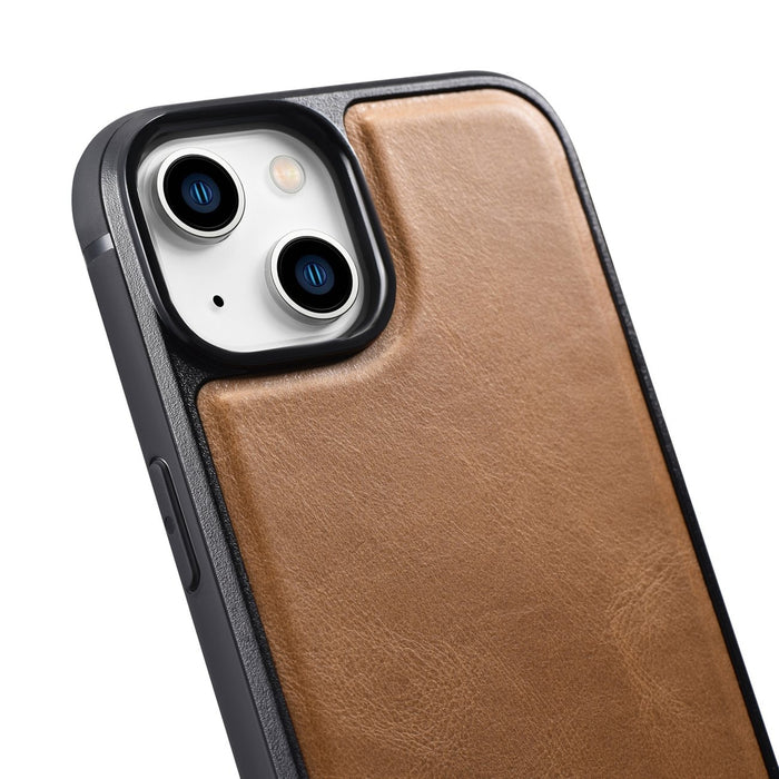 iCarer Leather Oil Wax case covered with natural leather for iPhone 14 brown (WMI14220717-TN)
