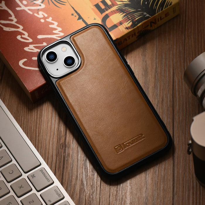 iCarer Leather Oil Wax case covered with natural leather for iPhone 14 Plus brown (WMI14220719-TN)