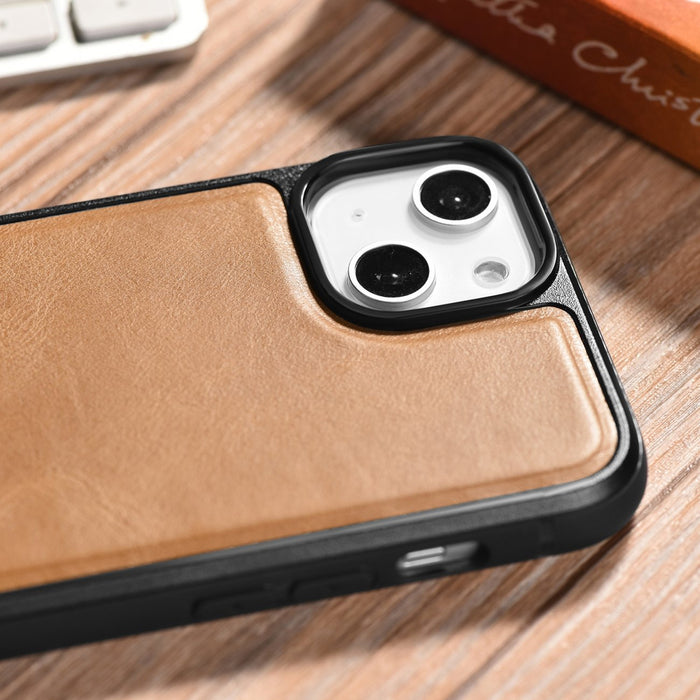 iCarer Leather Oil Wax case covered with natural leather for iPhone 14 Plus brown (WMI14220719-TN)
