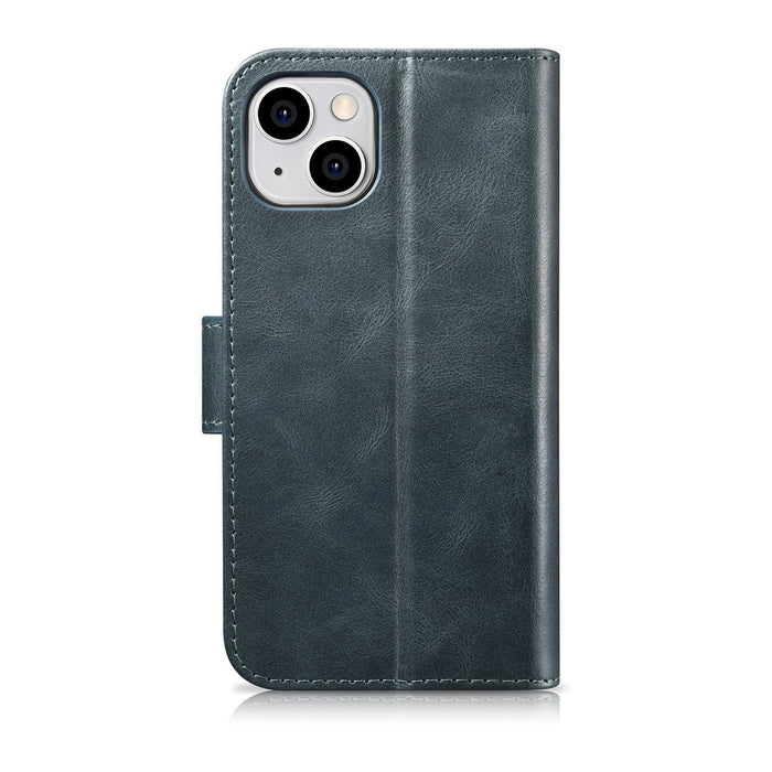 iCarer Oil Wax Wallet Case 2in1 Case iPhone 14 Anti-RFID Leather Flip Case Blue (WMI14220721-BU)