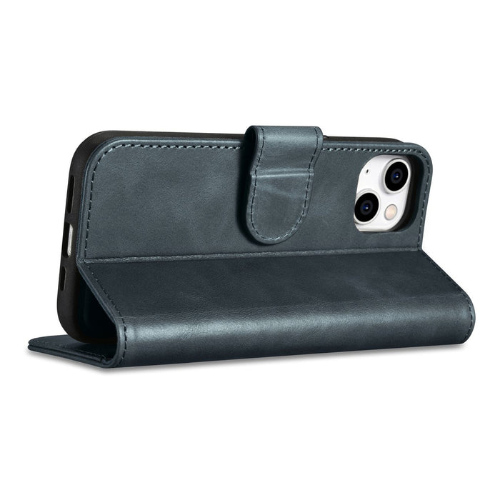 iCarer Oil Wax Wallet Case 2in1 Case iPhone 14 Anti-RFID Leather Flip Case Blue (WMI14220721-BU)
