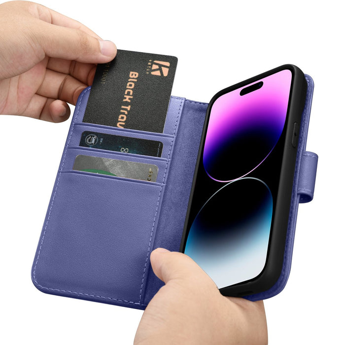 iCarer Wallet Case 2in1 Cover iPhone 14 Pro Anti-RFID Leather Flip Case Light Purple (WMI14220726-LP)