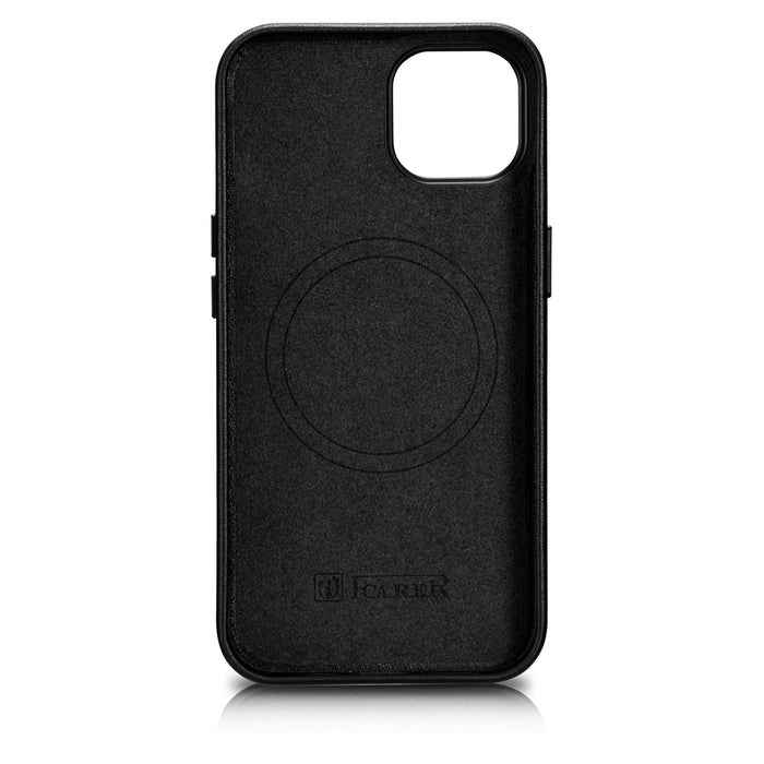 iCarer Case Leather cover for iPhone 14 Plus genuine leather case black (compatible with MagSafe)
